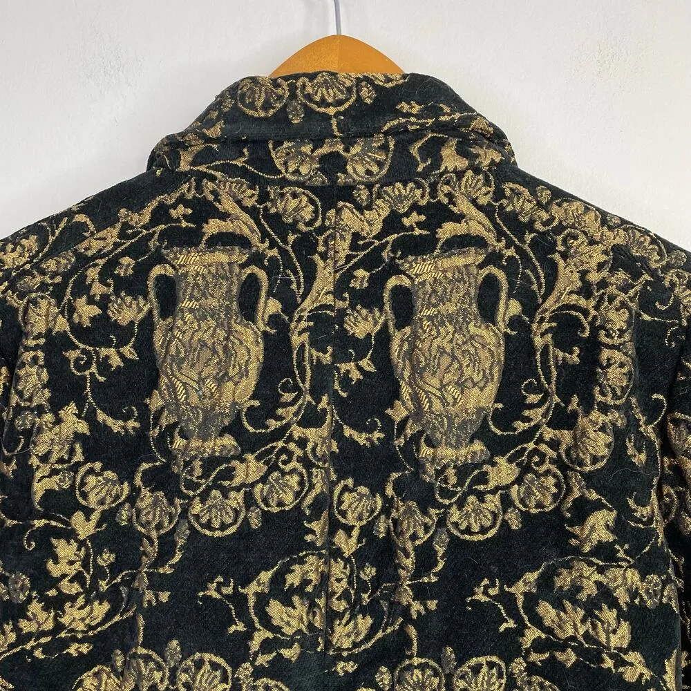 Christopher Banks Velvet Brocade Jacquard Regency Ornate Black Gold Jacket M - Image 9