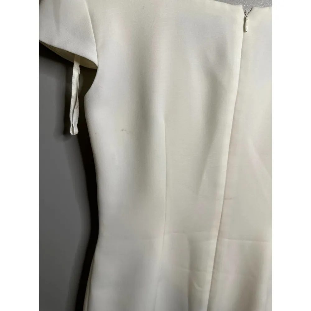Tahari Arthur S. Levine Ivory Dress Square Neck Belted‎ Sheath Career - Image 4