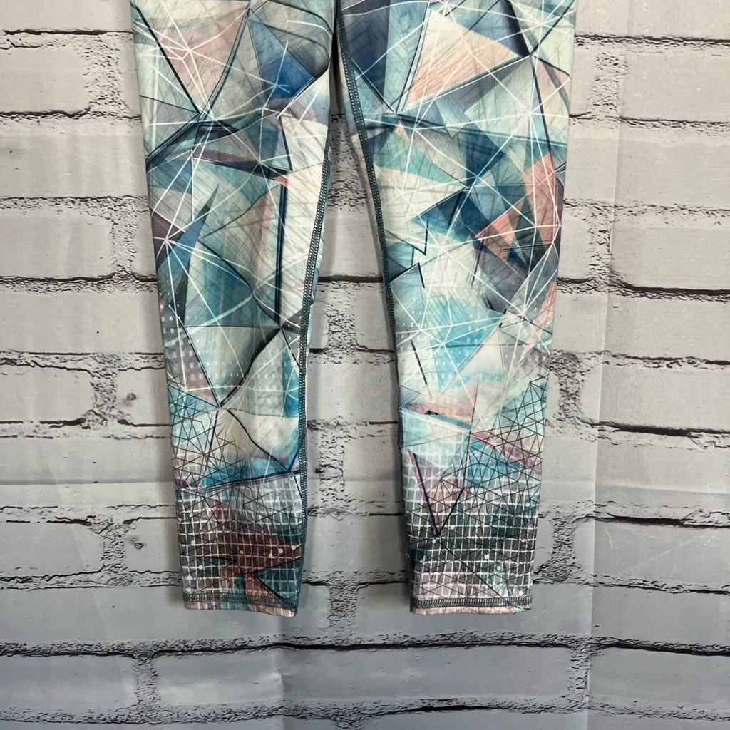 Evolution and Creation Geometric Blue and Pink Leggings SZ M High Waist Yoga Y2K - Image 4