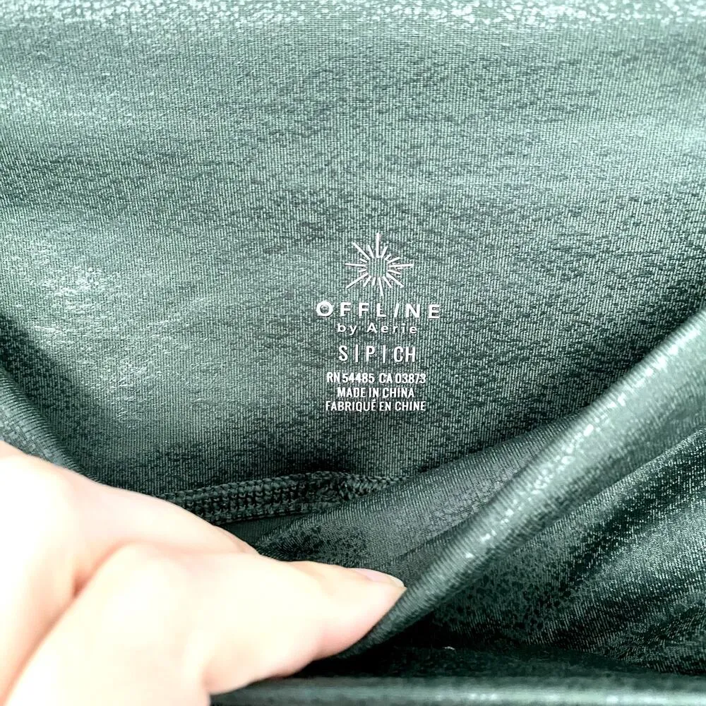 Aerie Offline Green The Hugger Crossover High Waisted Crackle Leggings S - Image 3