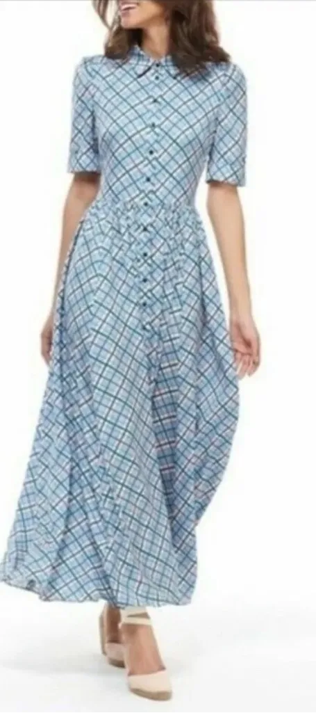 Gal Meets Glam Colette Plaid Button Down Maxi Dress Size 00 Designer Modest - Image 1