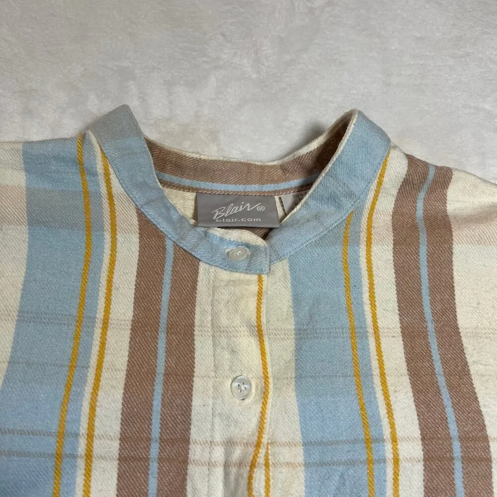Vintage Blair 100% Cotton Flannel Plaid Button Up Shirt Size Large Coastal Boho - Image 3