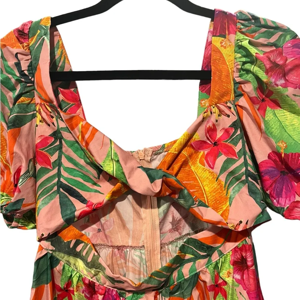 NWT SHEIN Vacay Multicolored Floral Cut Out Puff Sleeves Maxi Dress S/US 4/EU 36 - Image 3