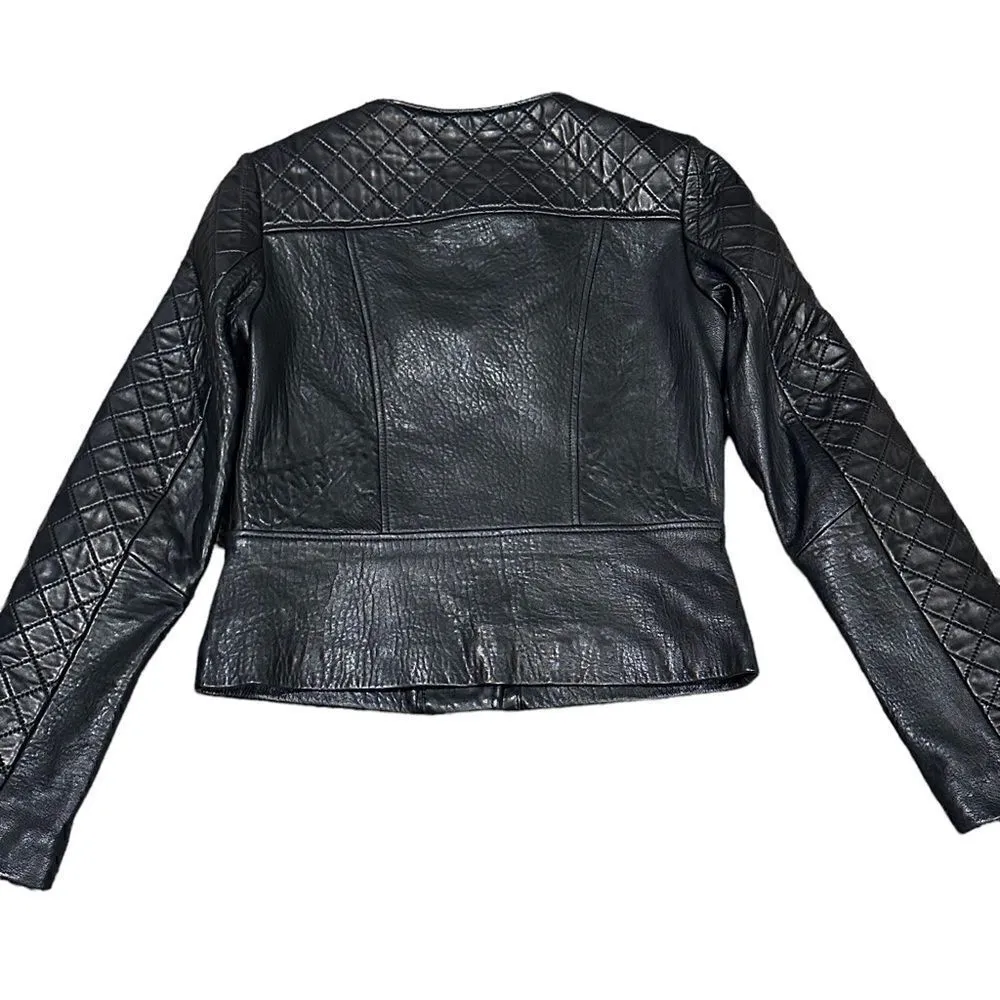 Dawn Levy Black Quilted Genuine Leather Moto Jacket Size Small - Image 6