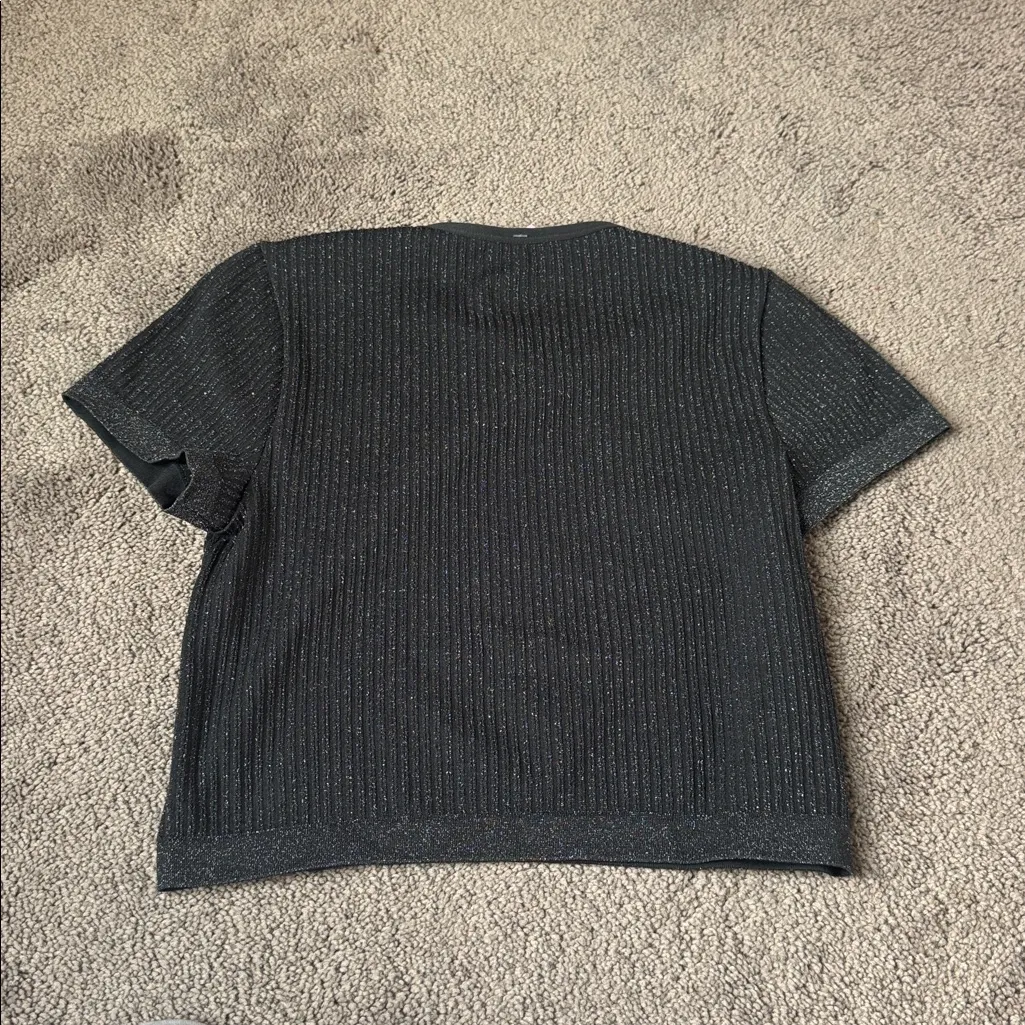 Wild Fable  Shimmer Black Short Sleeve Ribbed Seamless Top SIZE S - Image 5