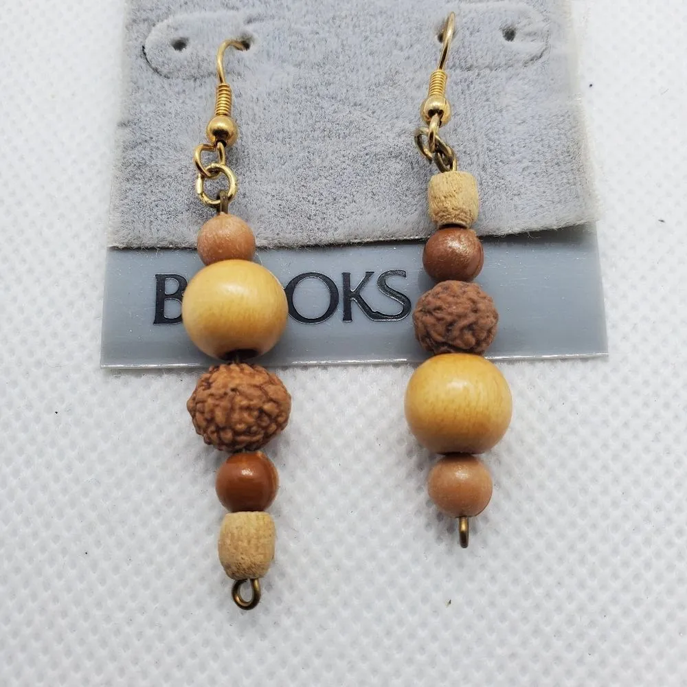 Vintage Brooks Wooden Beaded Dangling Earrings - Image 2