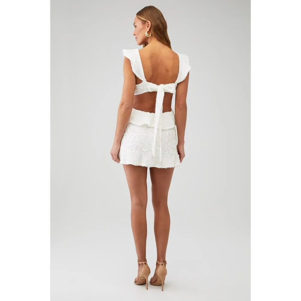 Show Me Your Mumu Zoey Mini Dress in White Iridescent Sequins M NWT - Image 10