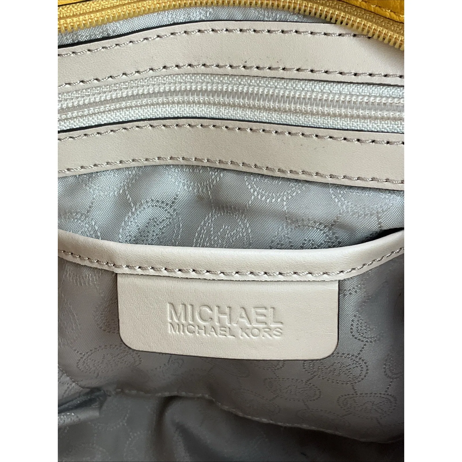 Michael Kors Bedford Sun Yellow Pebbled Leather Tote Bag Purse - Image 10