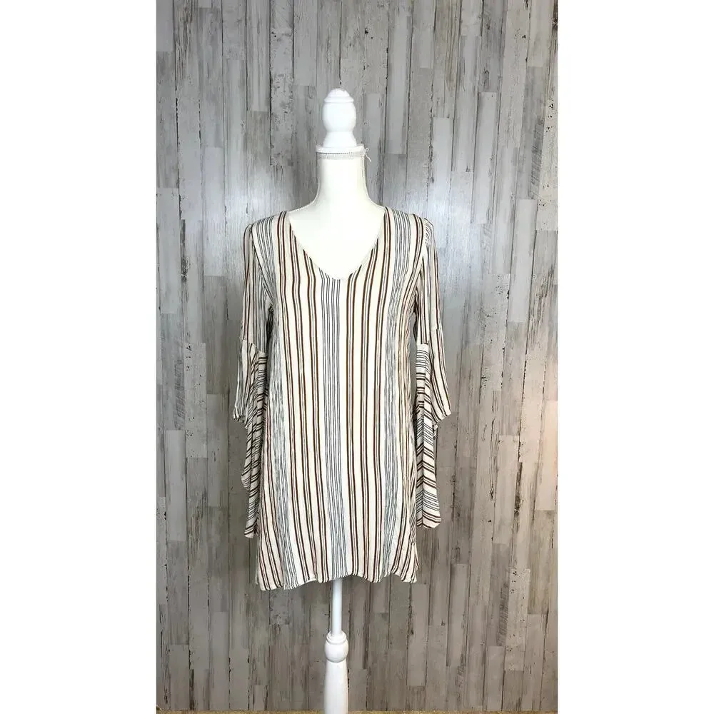 Altar'd State Women's Small Multicolor Long‎ Bell Sleeve V-Neck Striped Dress - Image 2