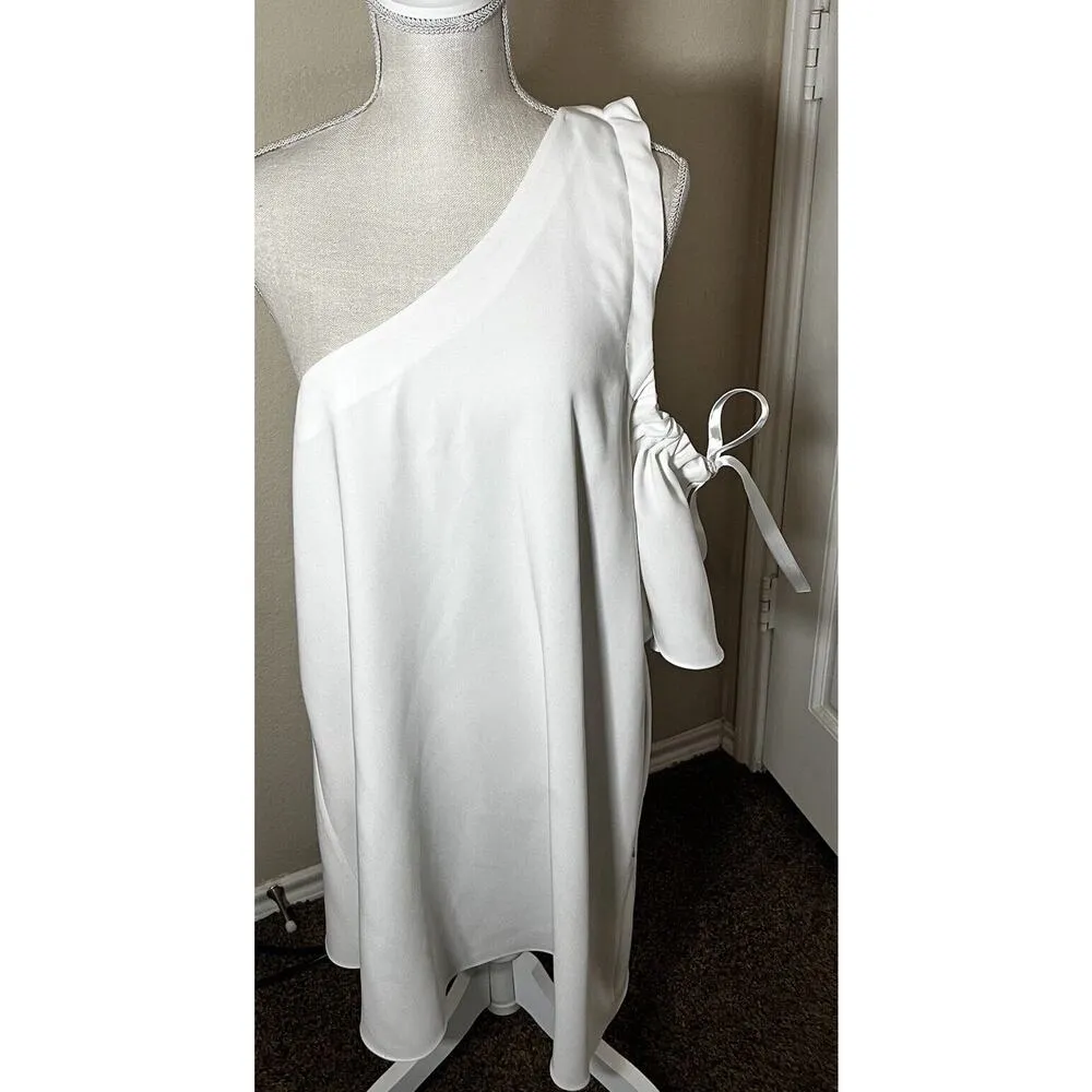 Cinq A Sept Gemini Mini Dress Size L White One Shoulder cocktail formal - Image 3