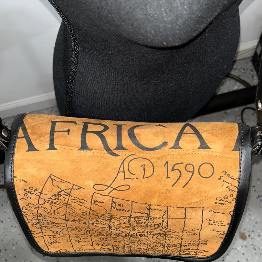 Brown and Black Map Suede Leather Shoulder Bag - Image 2