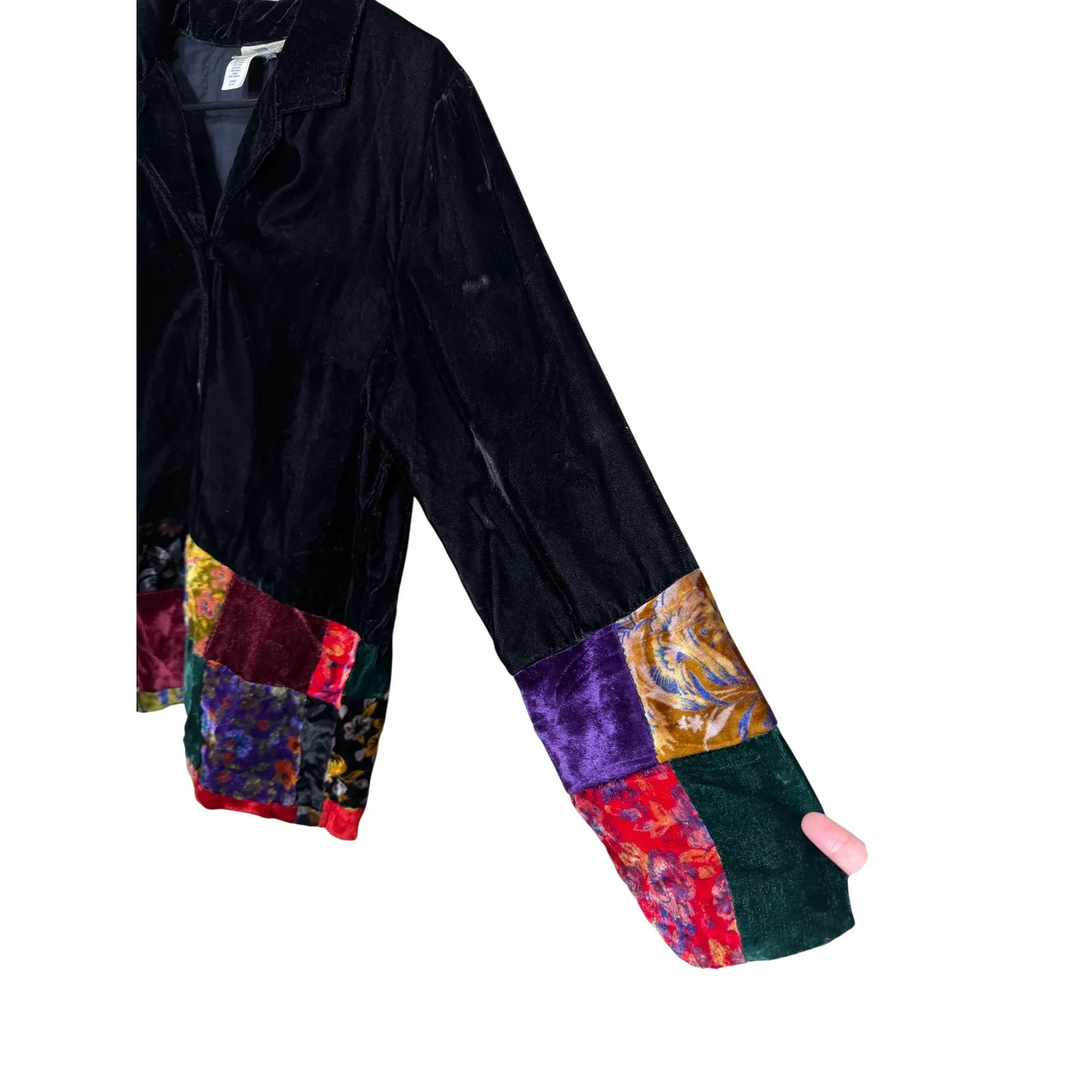 Vintage Coldwater Creek Black Velvet Patchwork Full Button Top Size M - Image 3
