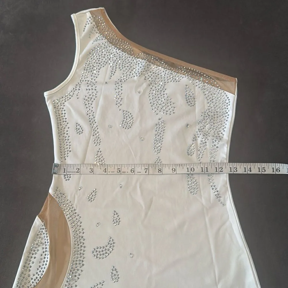 Sexy White Sparkly One Shoulder BodyCon Party Dress Leg Split Size S NWOT - Image 8