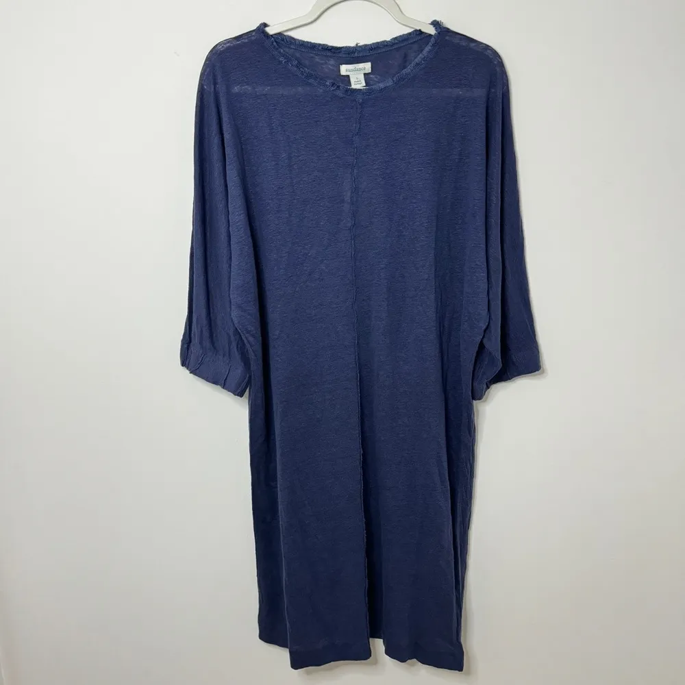 NEW Sundance Everyday Super Soft Linen Dress in Navy Blue Long Sleeve Fall Knit - Image 3