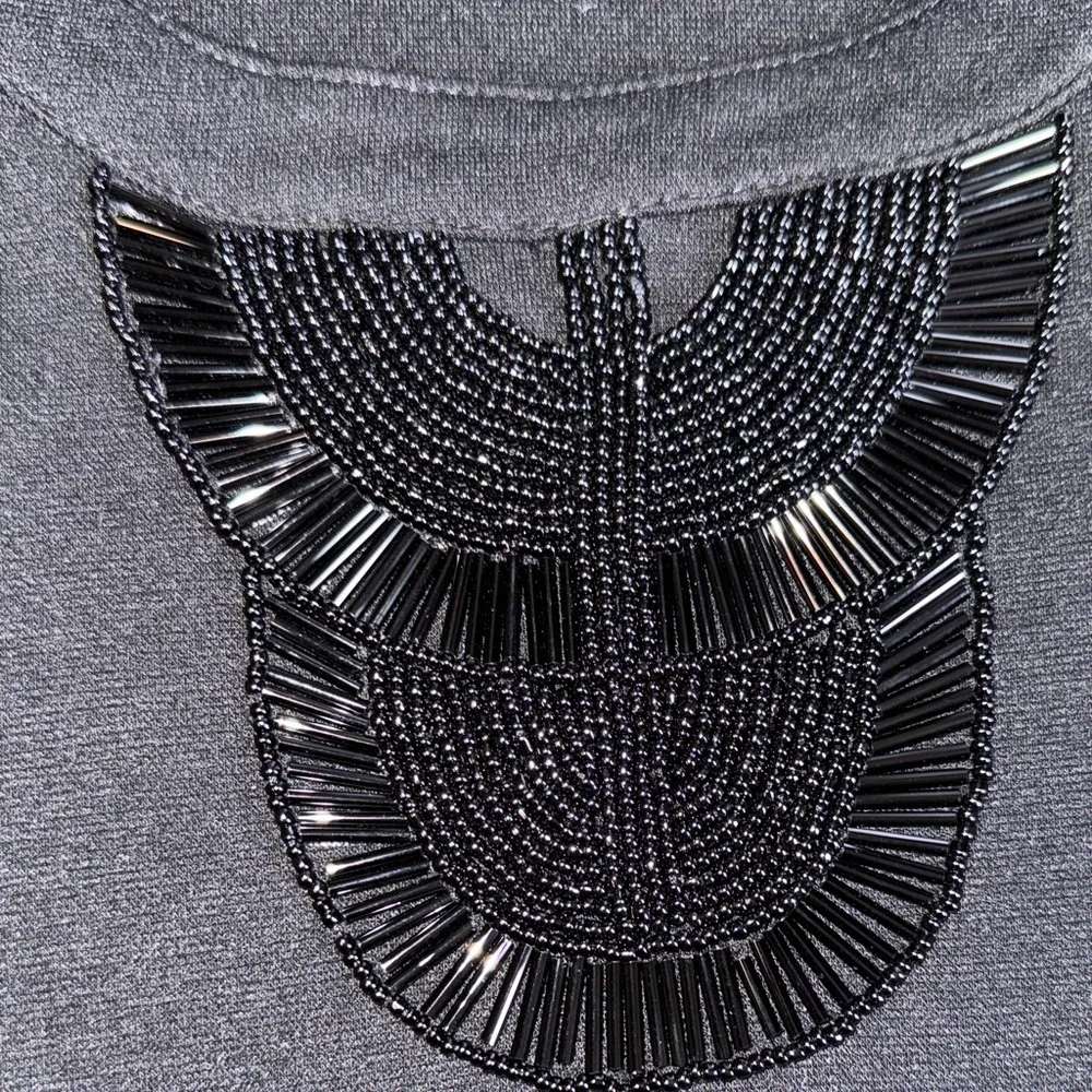 Dana Buchman Black Beaded Neckline Cap Sleeve Shift Dress Womens Size Large - Image 3