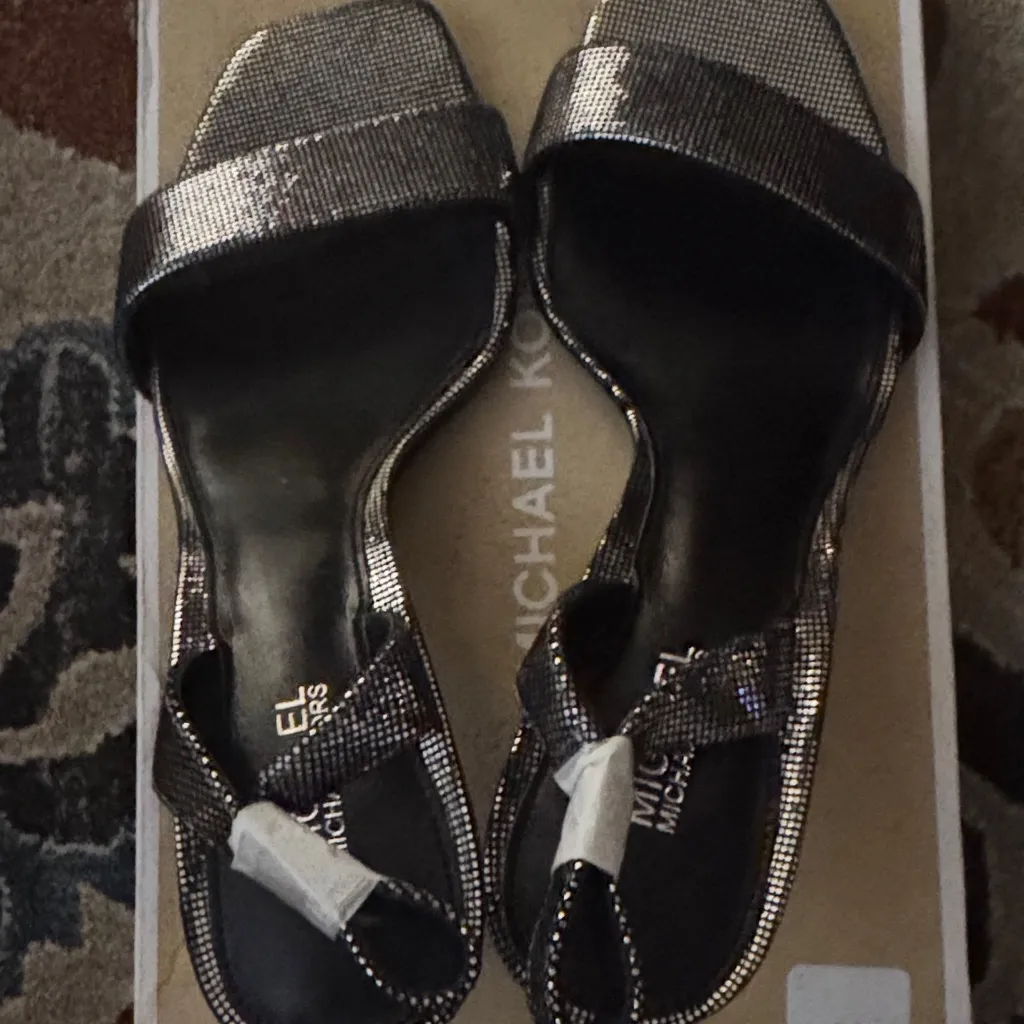 Michael Kors Black and Silver Heels - Image 6