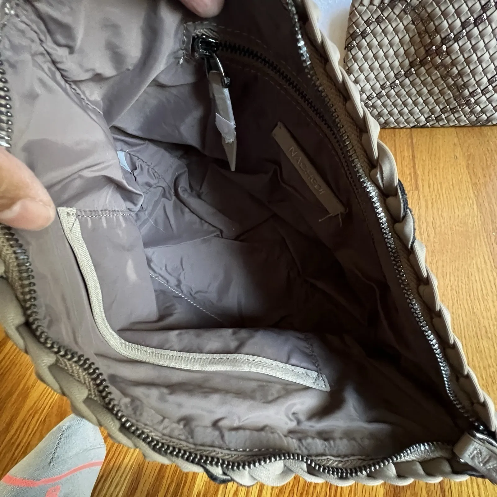 Naghedi St Barths Woven Neoprene Cosmetic Pouch Set of 2 Tan Travel Makeup Bag - Image 6