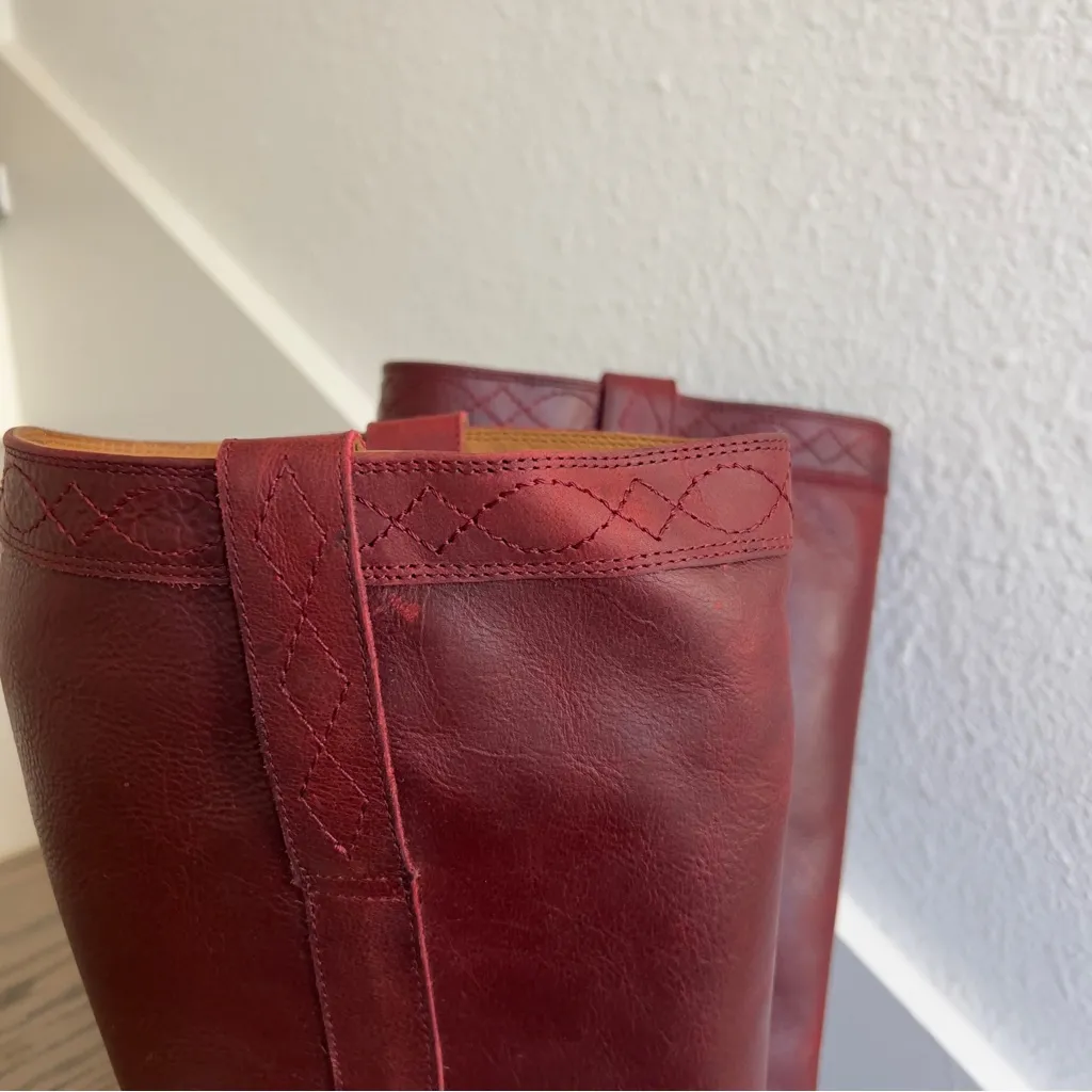 NWOB Frye Anthropologie Kate Pull-On Riding Boots in Merlot Red - Wide Calf - Image 3