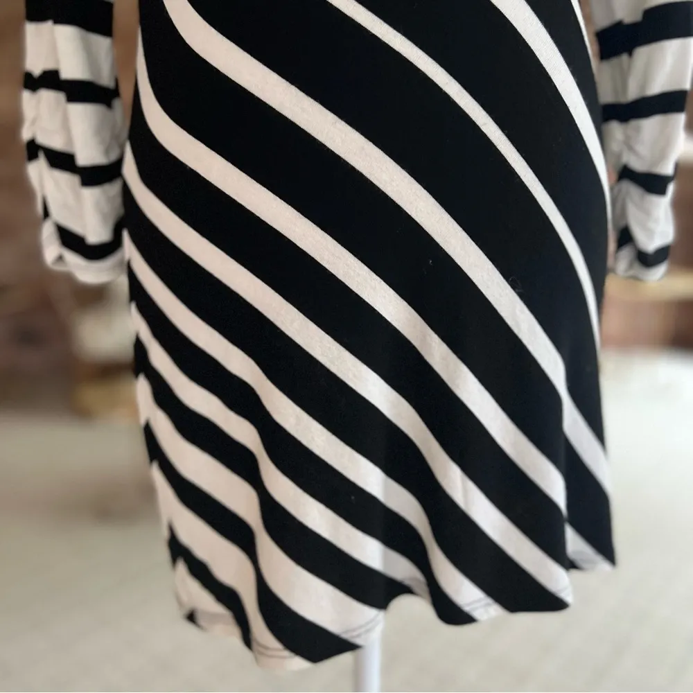 WHBM Top Tunic Striped Draped Neck Black Ecru S Glam Chic Dressy Brunch Work Mod - Image 6