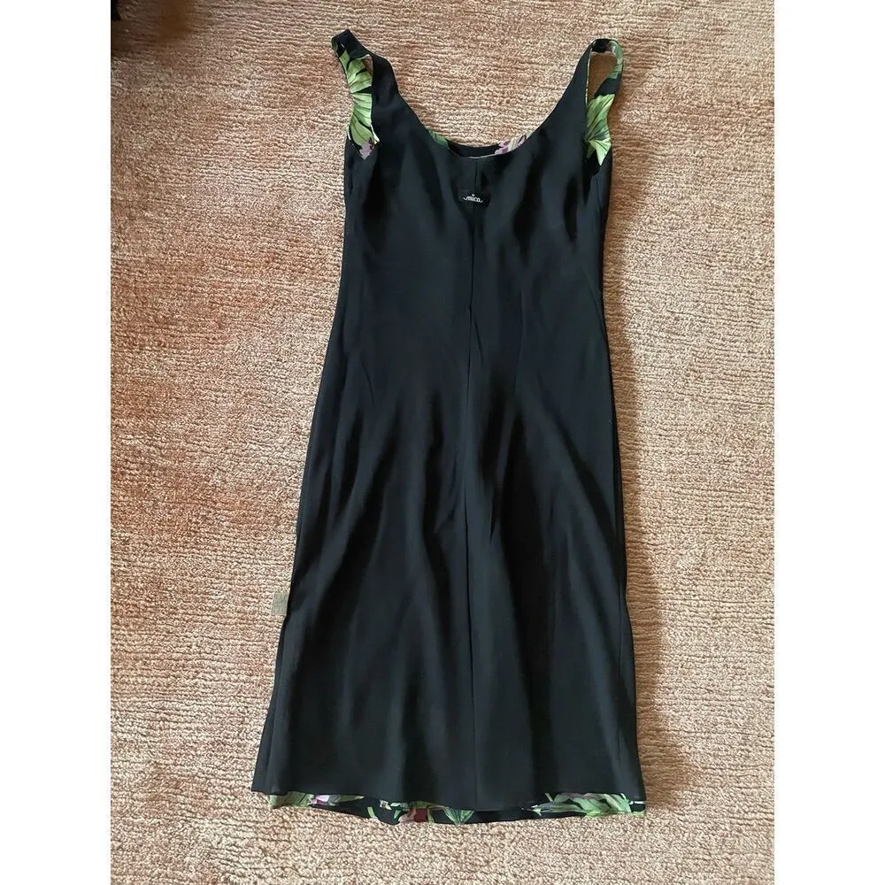 Vintage USA 90s Y2K Mica Floral Ruffle Rayon Dress Size S Black - Image 8