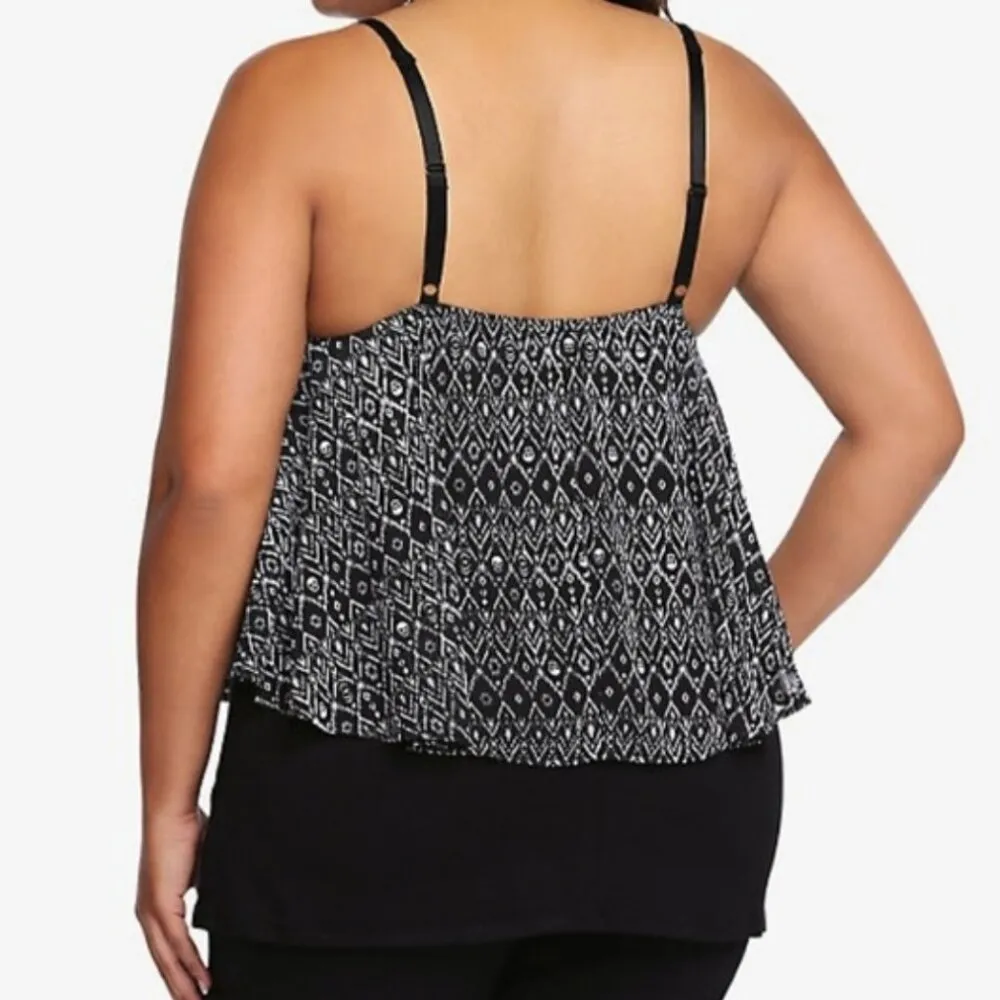 TORRID 3 Plus Size Skull Ikat Print Double Layered Cami Black Cream Tank Top 3X - Image 3