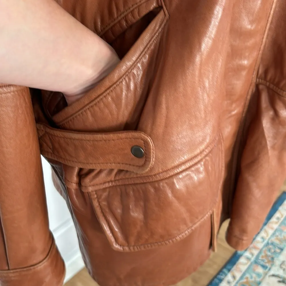 Vintage Eagle Shearling Sherpa Leather Coat Brown Made in Turkey 80s Size XL - Image 4