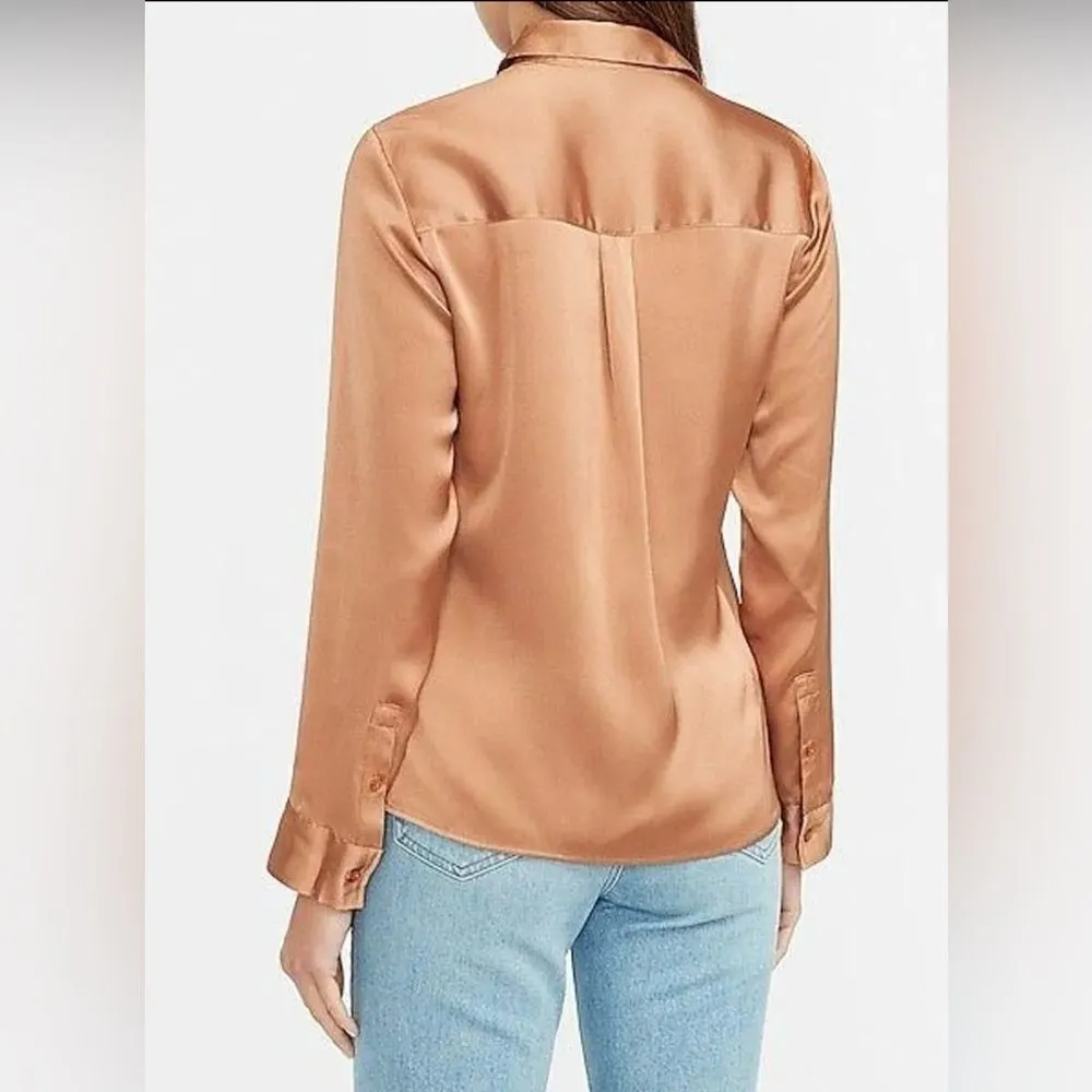 Express Satin Lace Trim Portofino Mesh Lace Button Down Collar Shirt XS Slim - Image 2