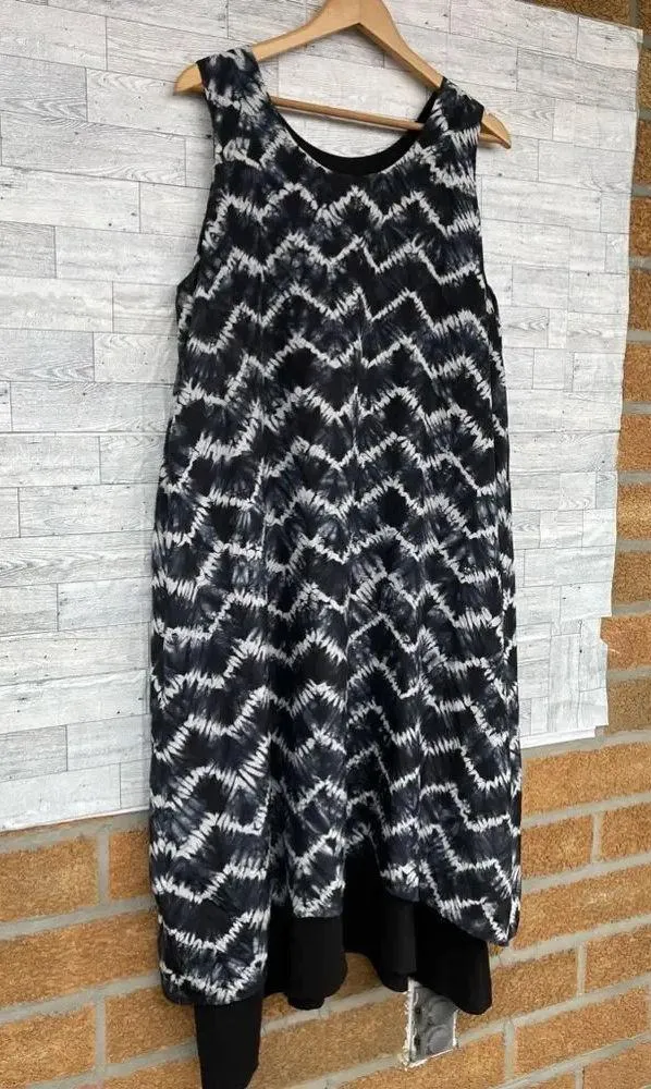 Eskandar CHEVRON Shibori Silk Double Layer Pinny Dress Size 1 /10/12 Black - Image 3