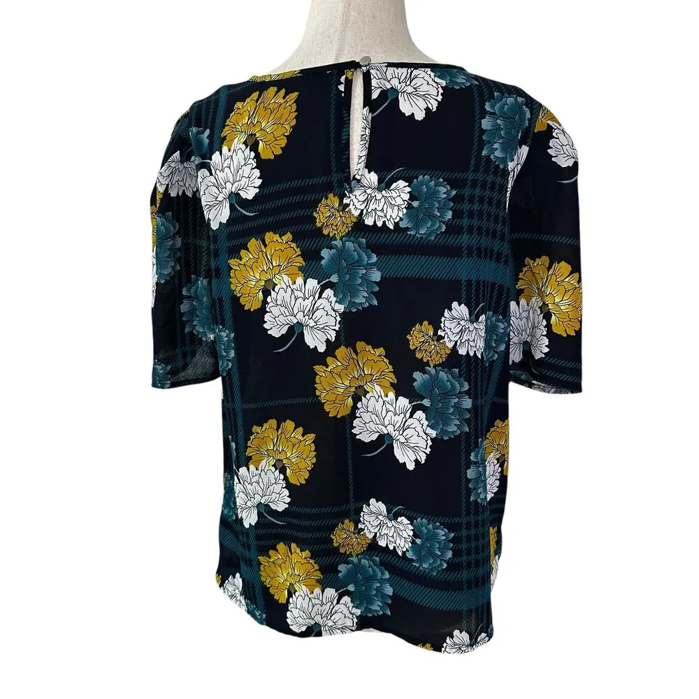 Apt. 9 Blue & Yellow Floral Shirt Women Size Medium | 50-2 - Image 2