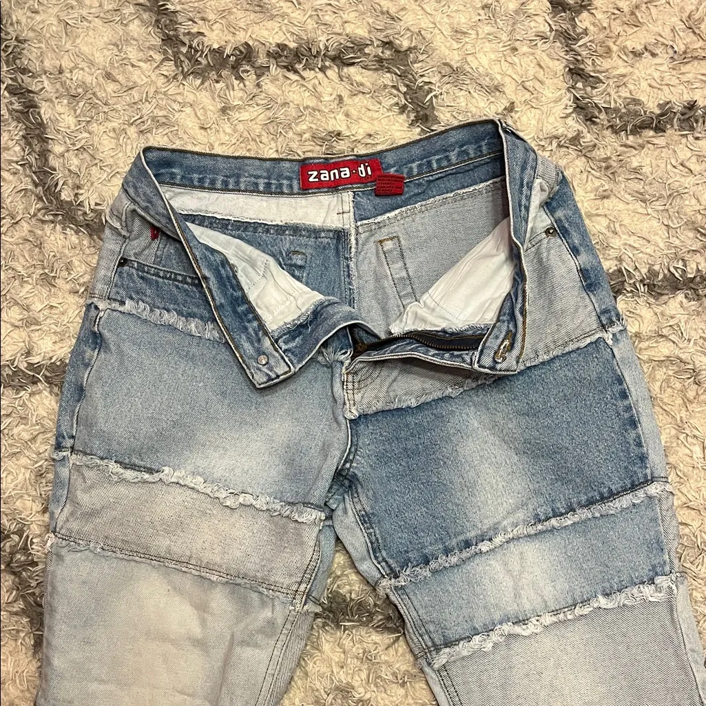 Y2K Zana-di Women's Blue Patchwork Flare Jeans - Image 8