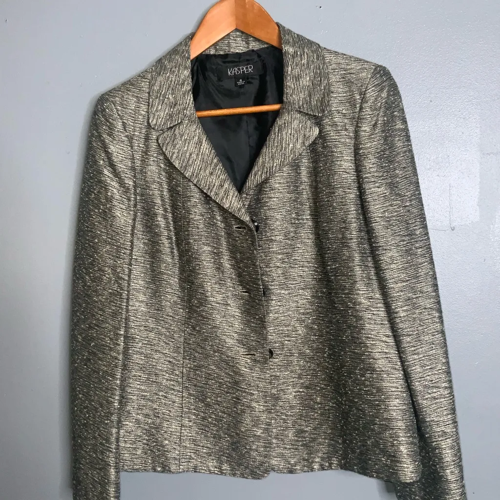 Kasper Women's Platinum Tweed 3-Pearly Button Classic Silk-Cotton Blazer Size 8 - Image 9
