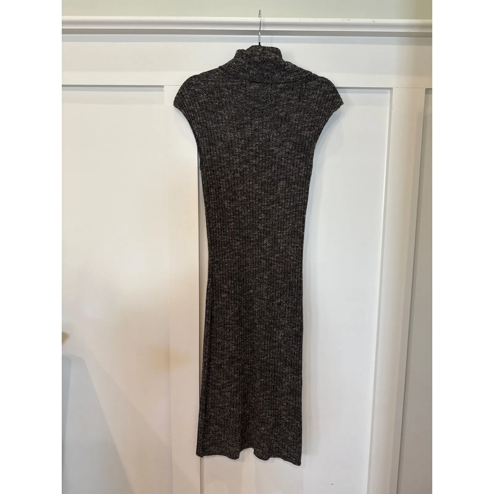Max Studio Sleeveless Heather Gray/Black Long Knit Turtleneck Sweater Dress, S - Image 5