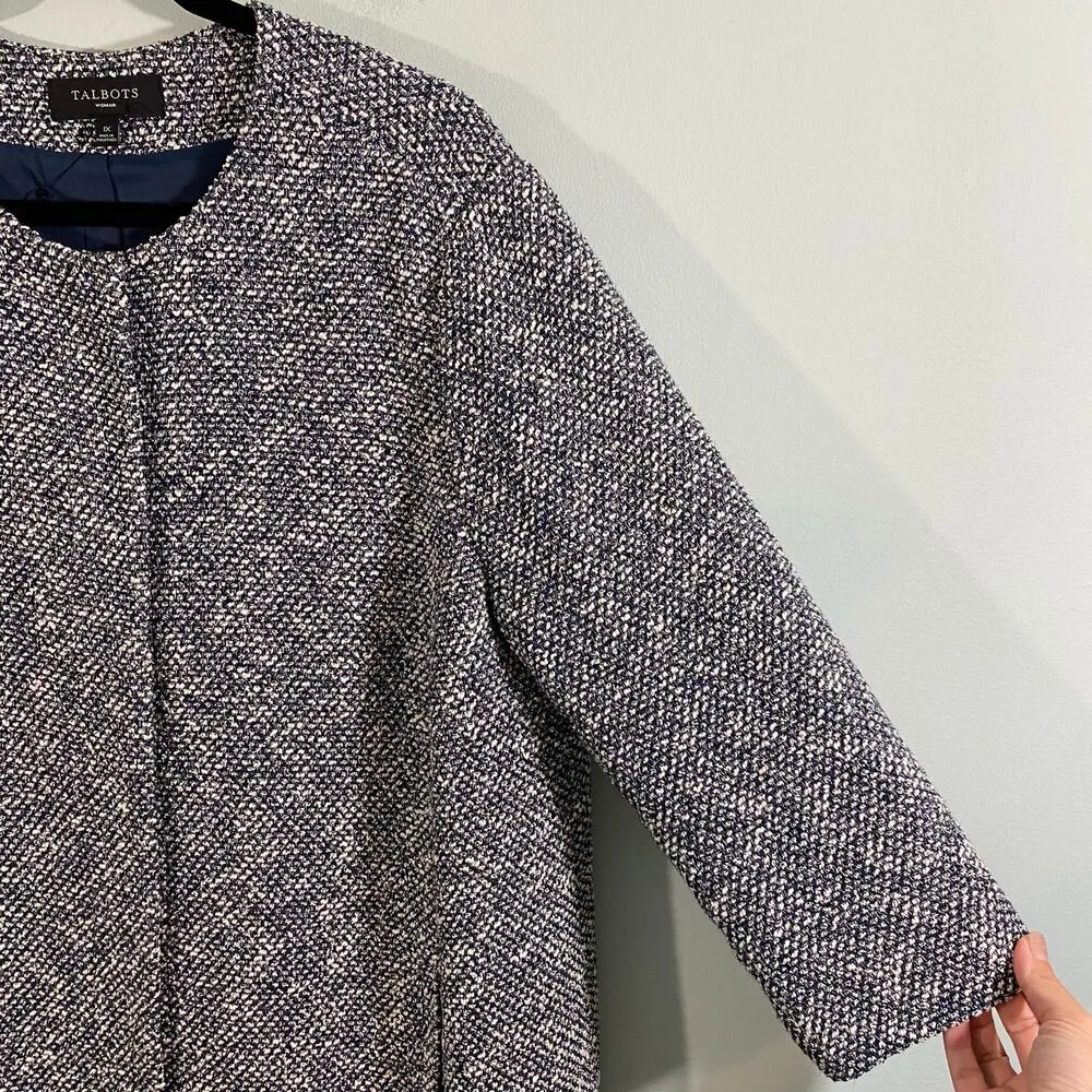 Talbots Navy & White Tweed Button Up Front Quarter Sleeve Overcoat Size 1X - Image 6