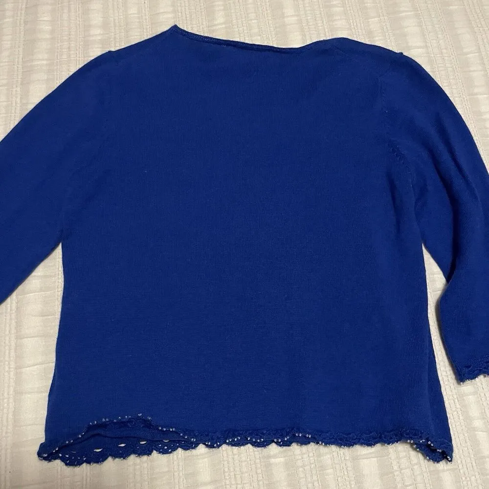 Michael Simon Royal Blue Snowman Sweater Event Medium M 3/4 Sleeve Winter - Image 4