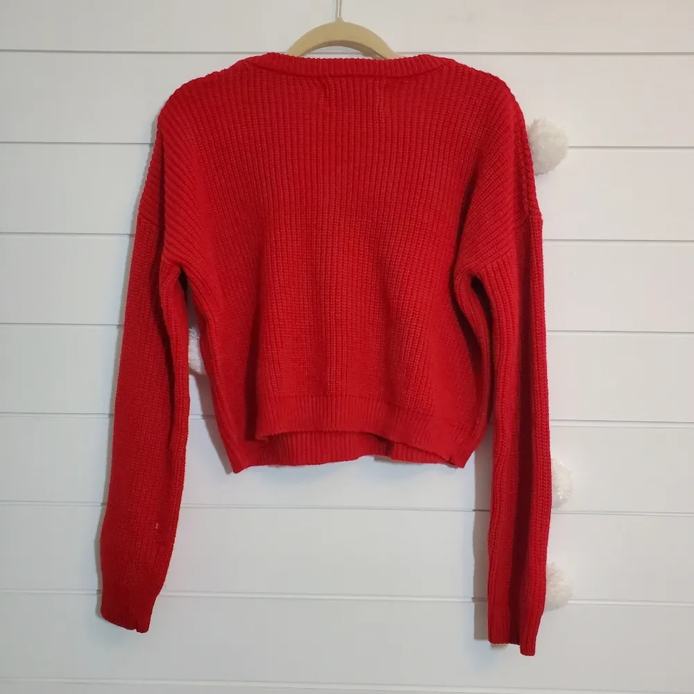 Spencer's Workshop Crop Top Ugly Sweater "Get Lit" Red Pompoms Small Christmas L Size L - Image 3