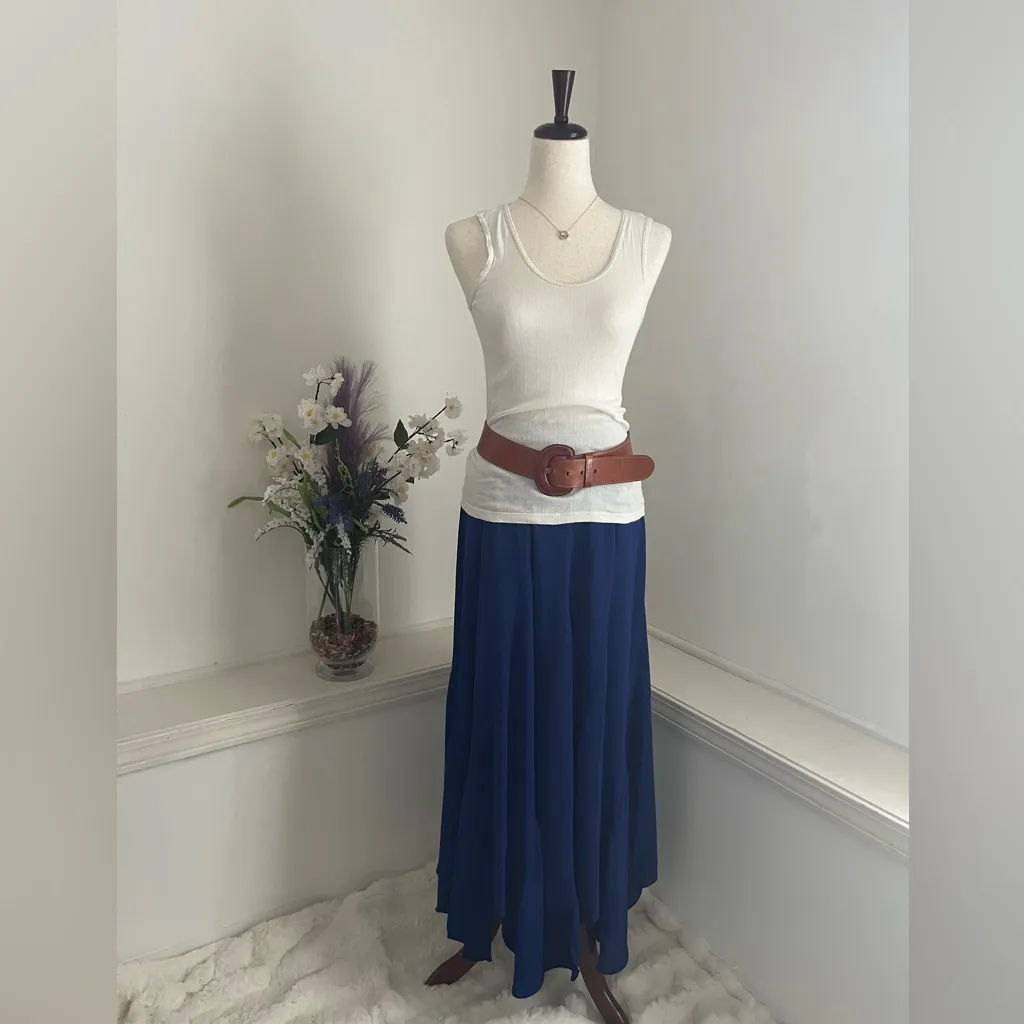 Brand Label Flowy Fairy Boho Royal Blue Handkerchief Maxi Skirt - Image 6