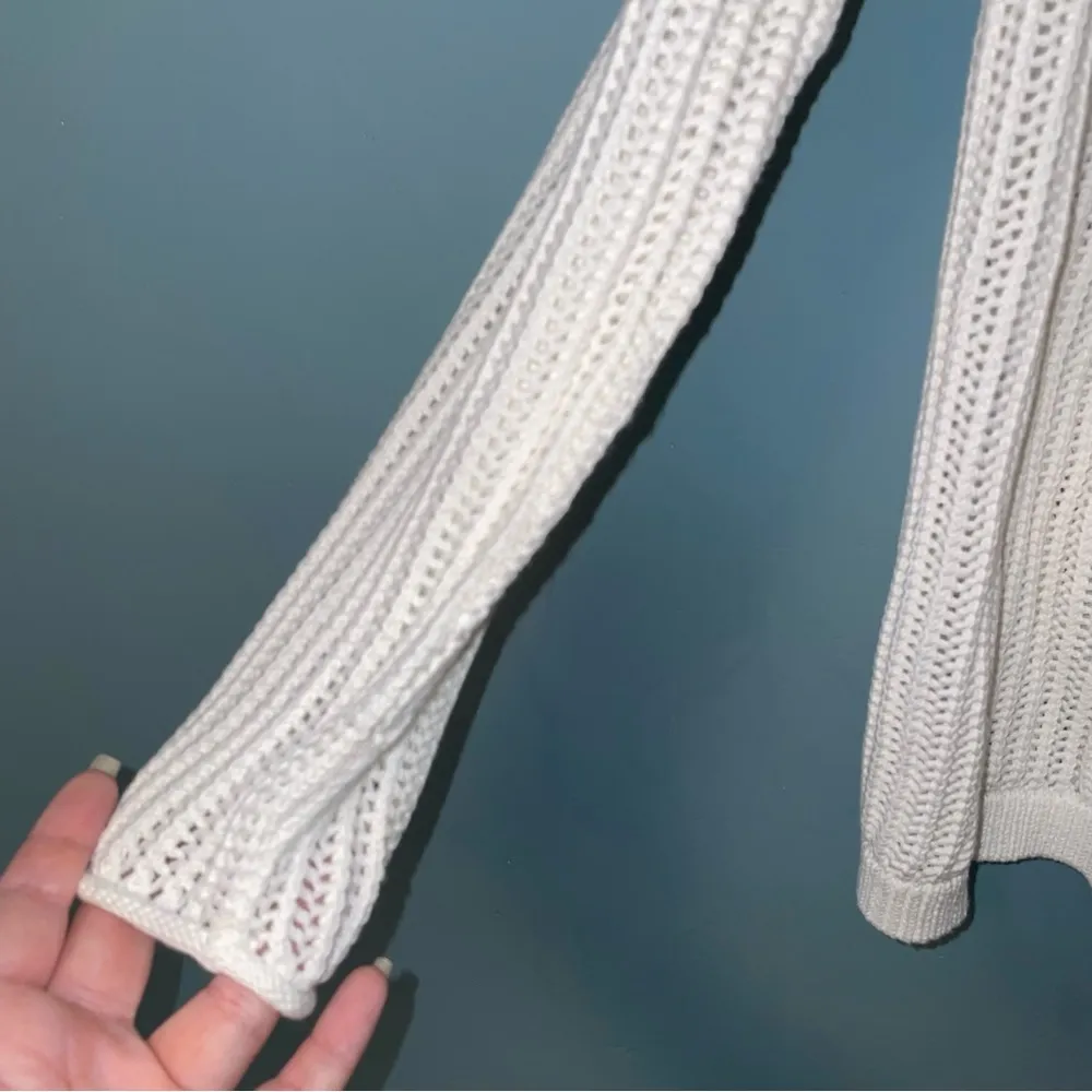 White + Warren Cotton Open Front Mesh Cardigan Size Small - Image 4