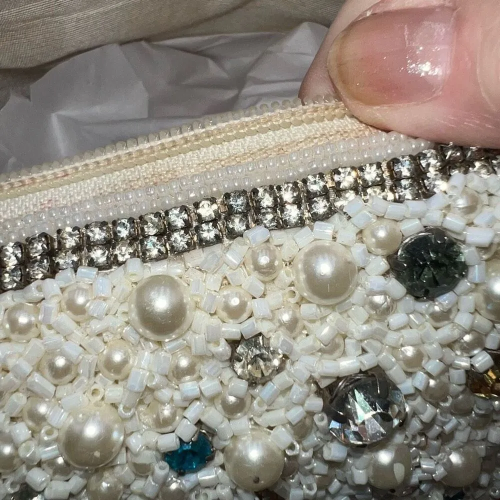 Vintage Addiction From a Distant Time Fully Beaded and Prong Set Rhinestone Bag Silver - Image 9