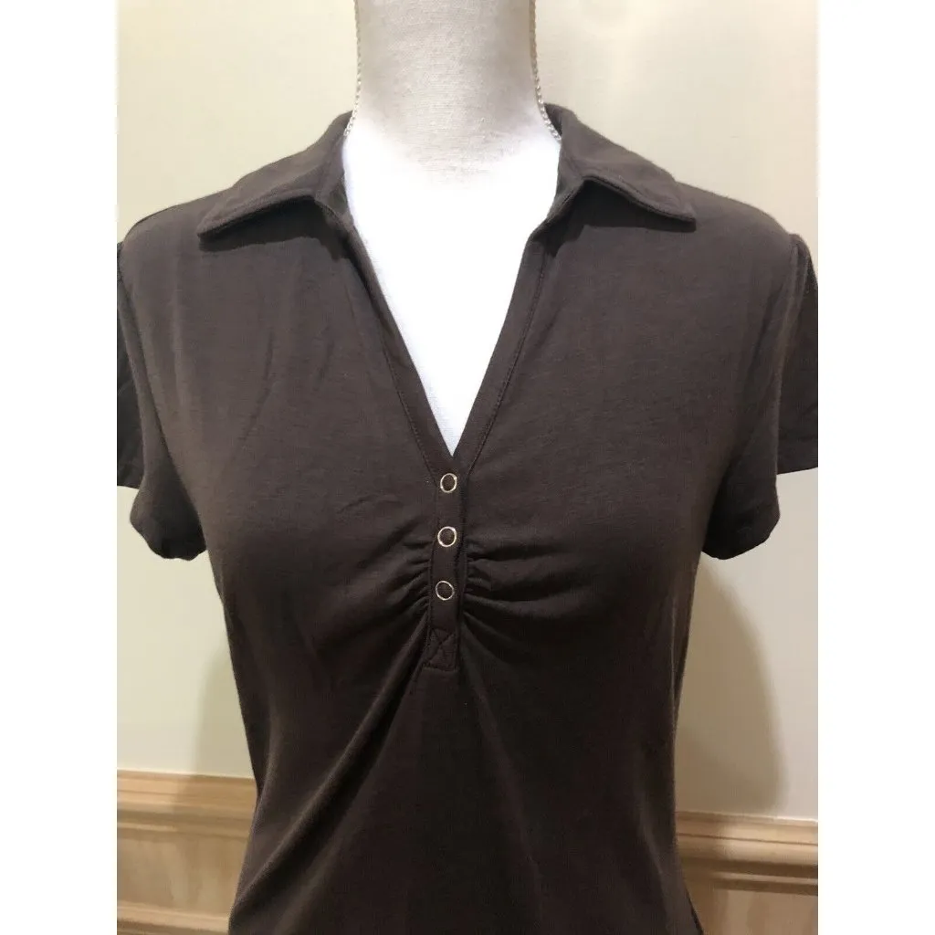 Apt. 9 ~ Short Sleeve V- Neck Collard Top ~ Size Medium ~ Brown - Image 2