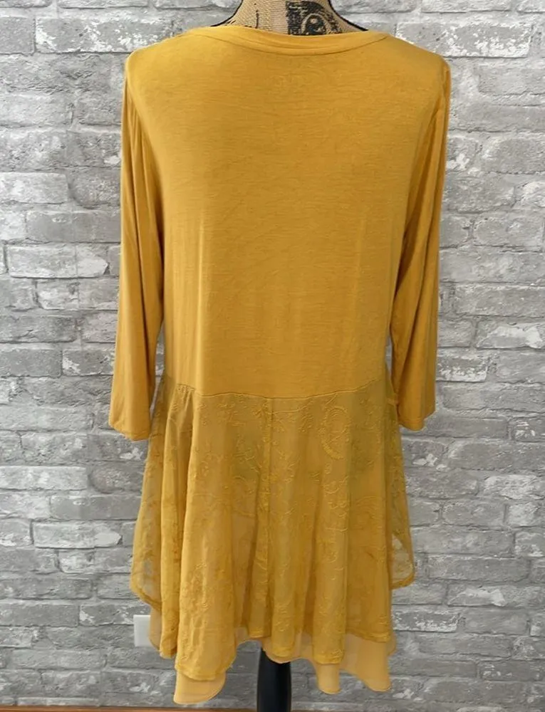 LOGO by Lori Goldstein Mustard Yellow Lace Tunic - Image 3