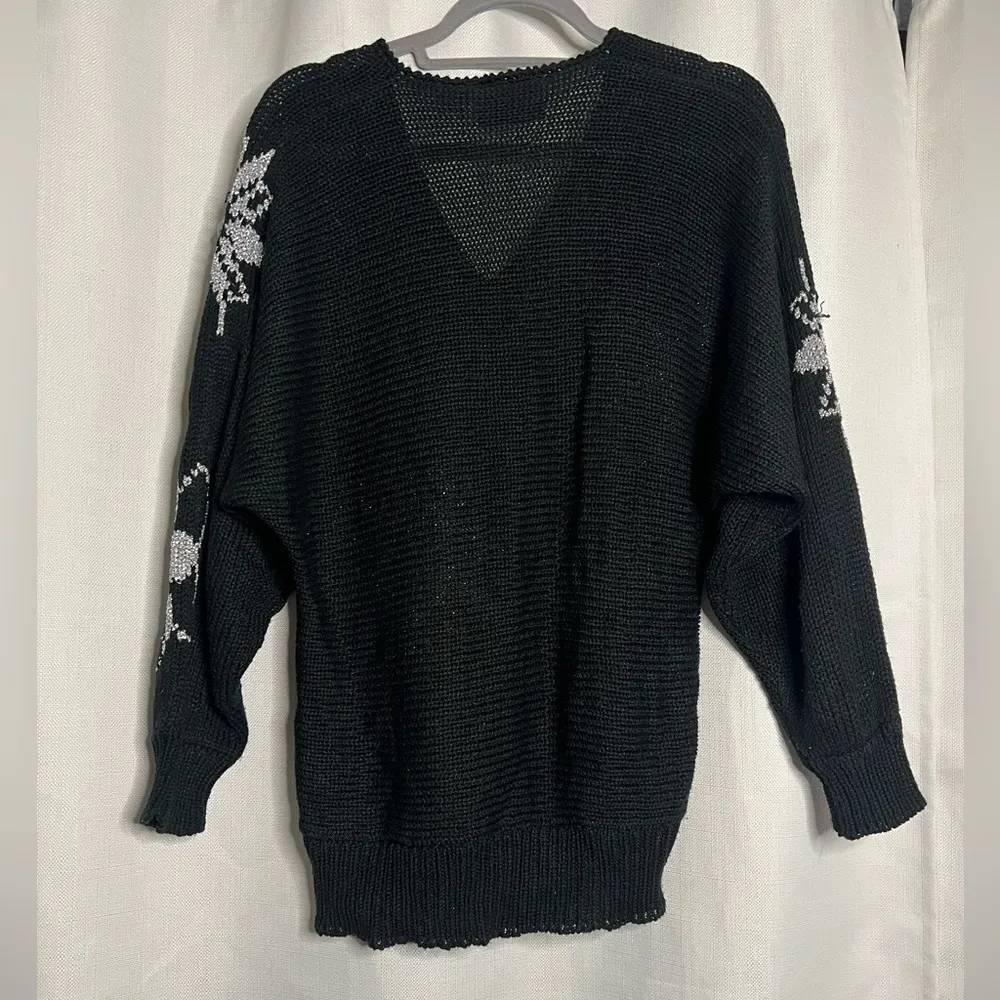 Vintage Rochelle Black and Silver Knit Sweater Size M - Image 2