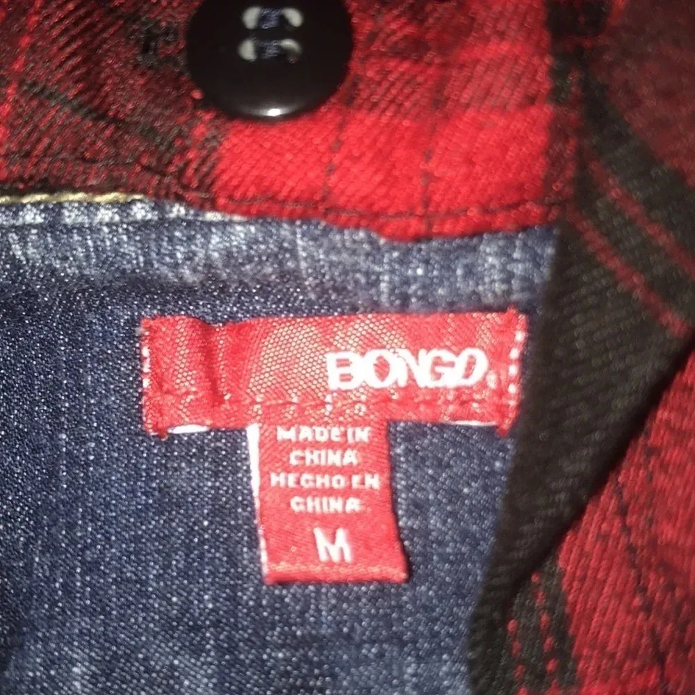 𝅺BONGO denim and plaid button up jacket with detachable hood Y2K size M - Image 3