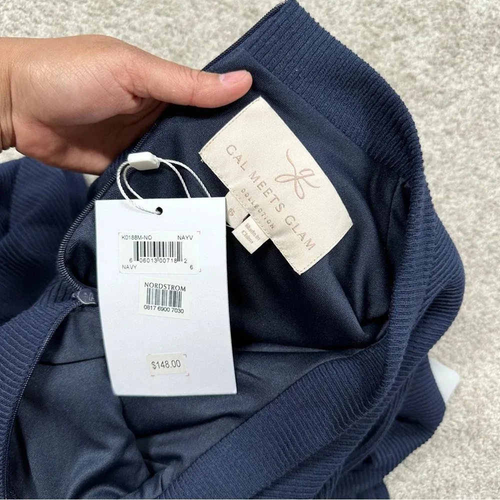 Gal Meets Glam Maggie Dress Textured Knit Fit And Flare Dress Navy Size 6 - Image 13