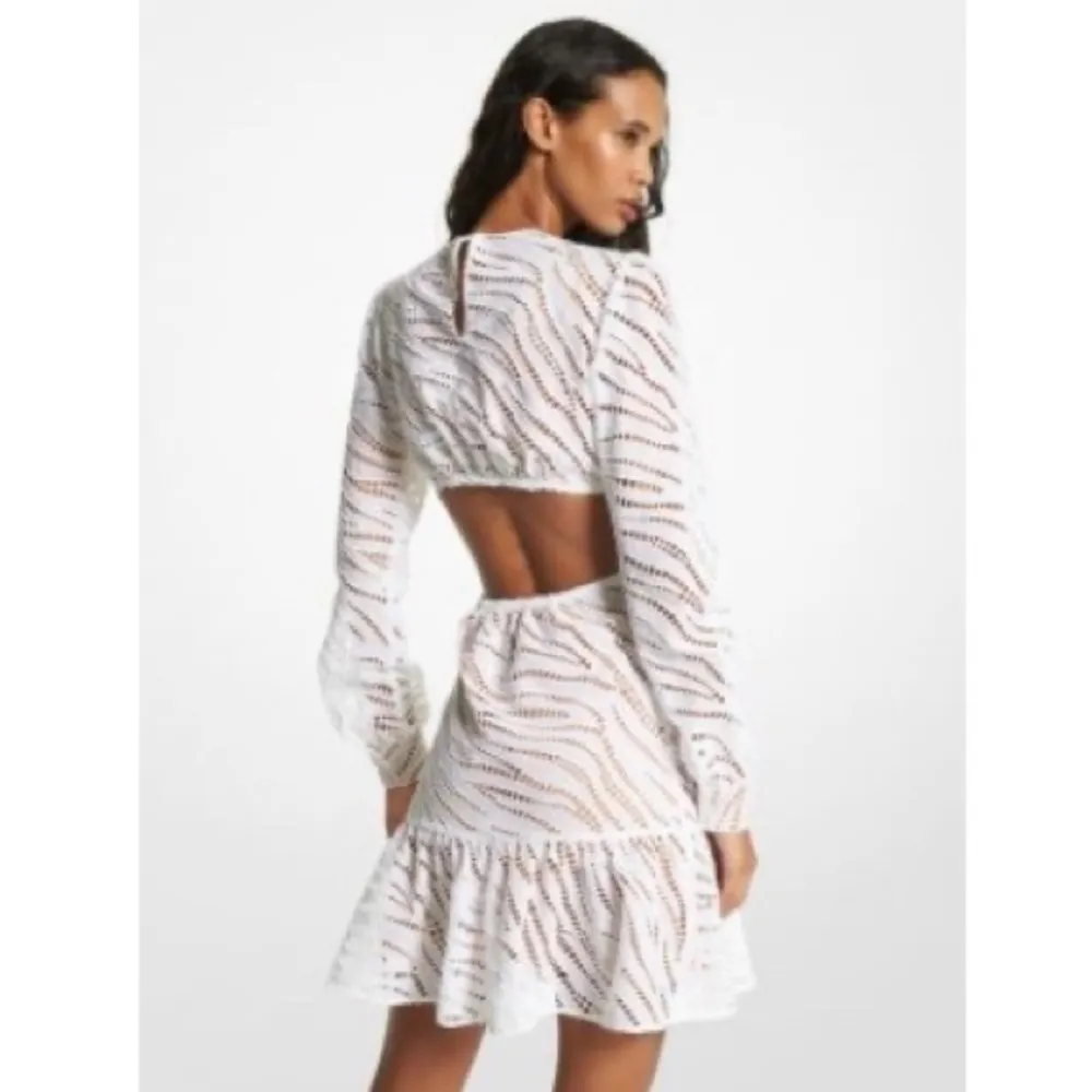 Michael Kors Zebra Eyelet Cutout Dress, White & Tan Size S New w/Tag Retail $455 - Image 10