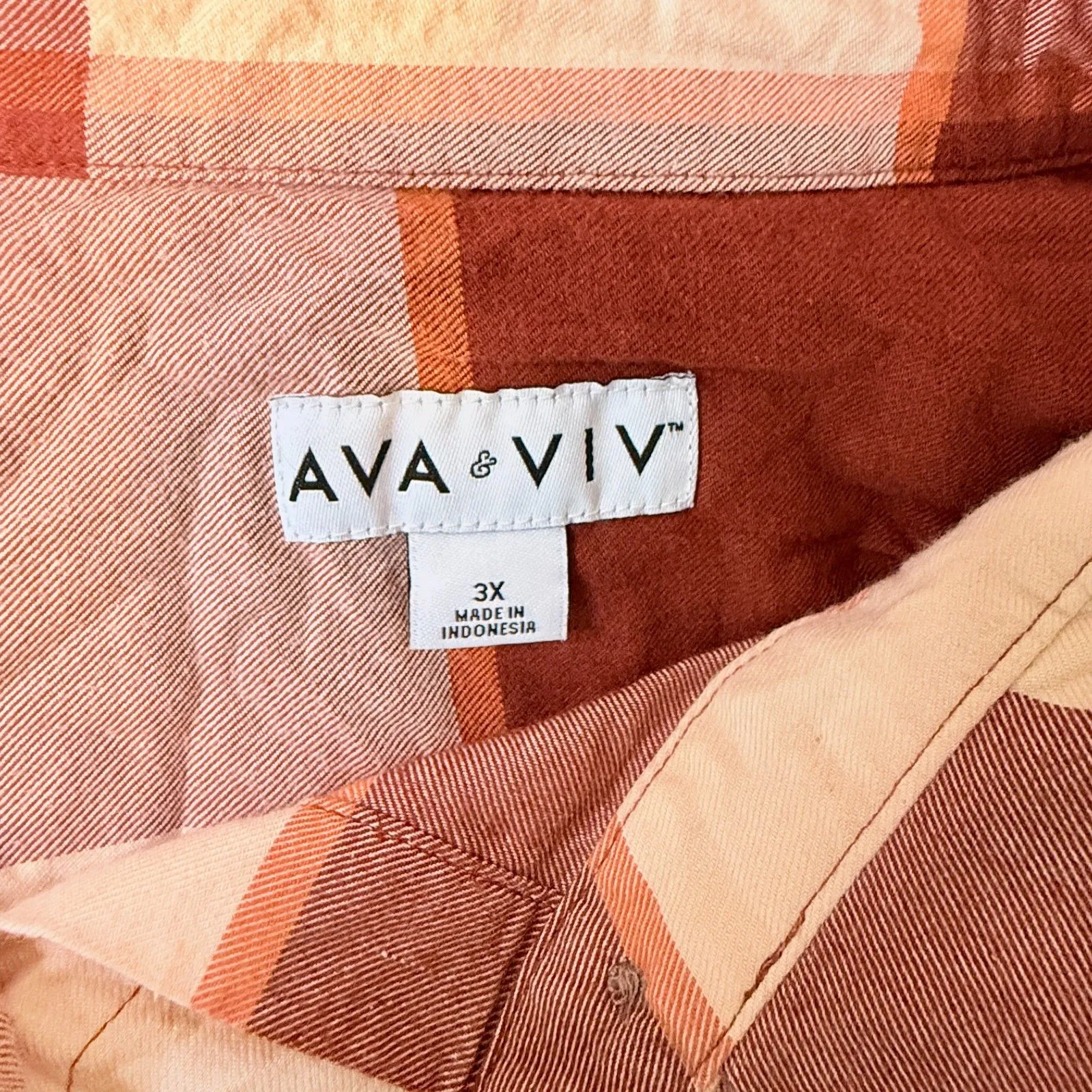Ava & Viv Long Sleeve Flannel Plaid Rust Color Cotton Button Down Shirt Sz 3X - Image 4