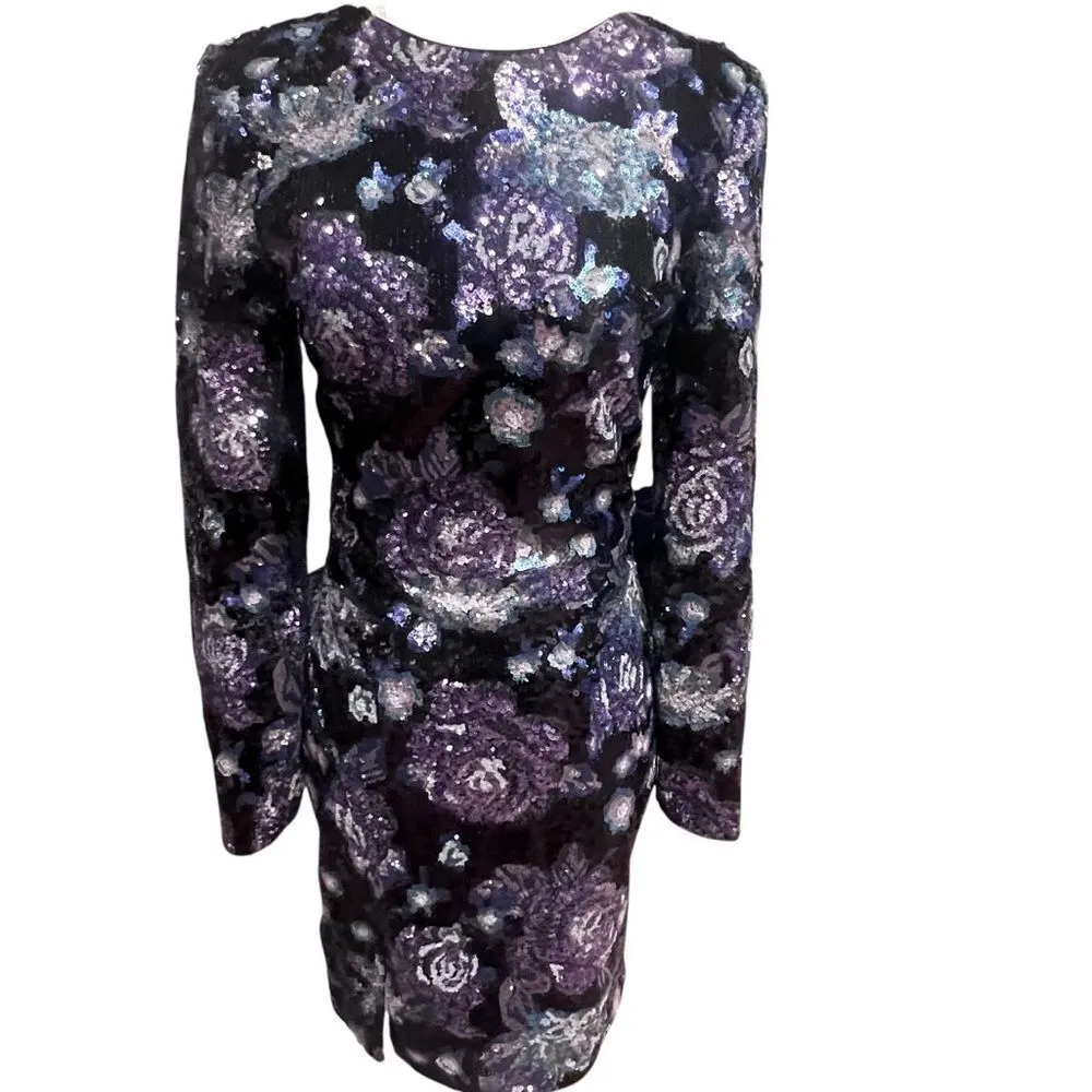 NWOT Dress the Population Nathalia Sequin Floral Long‎ Sleeve Mini Dress size xs - Image 7