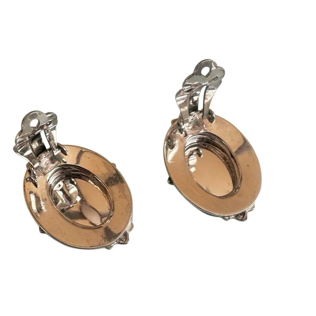 Whiting & Davis Abalone Shell Clip-On Earrings Vintage Silver Tone - Image 5