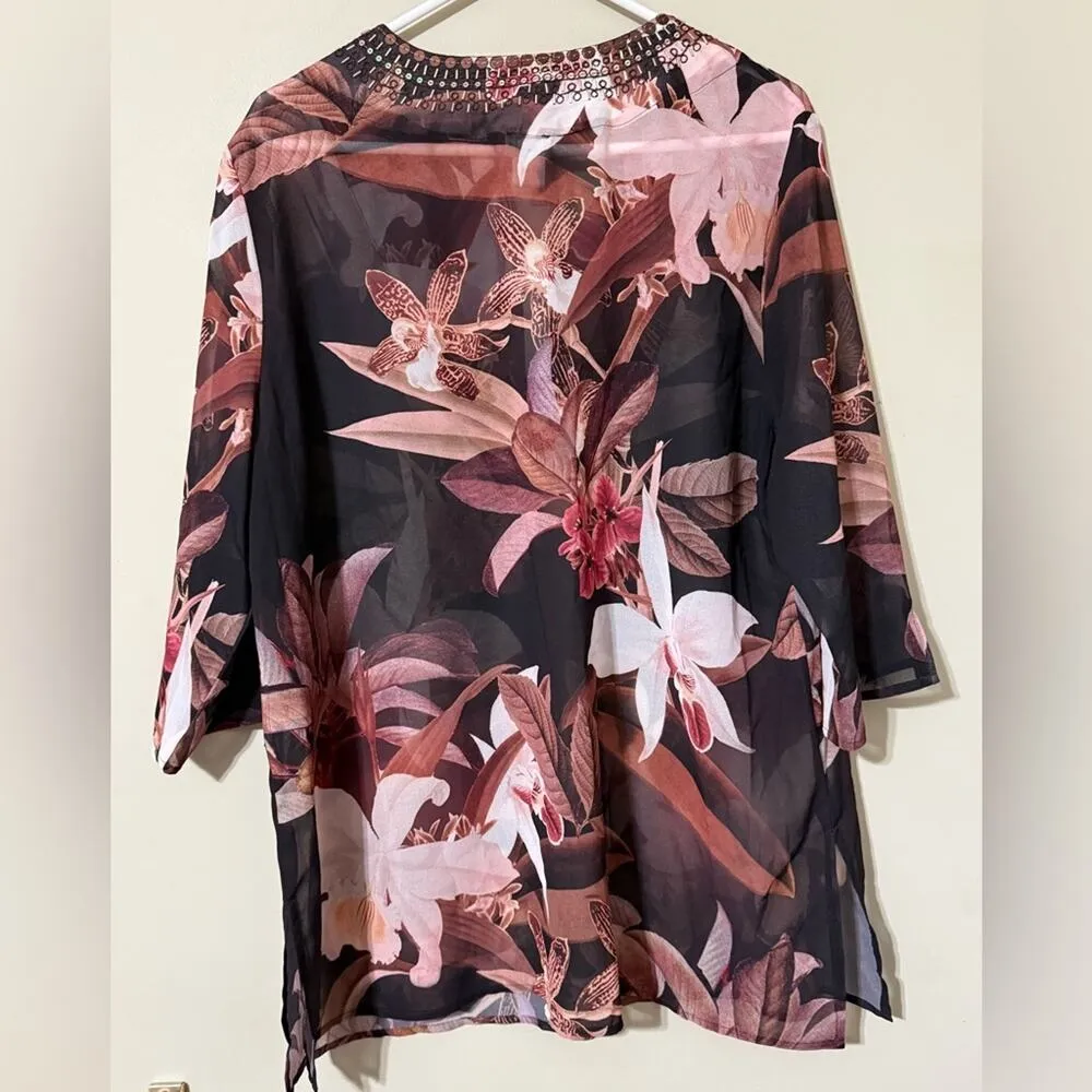 Chico's 3P (16/18P)  embellished floral tunic beaded v-neck 3/4 sleeve tunic NWT - Image 14