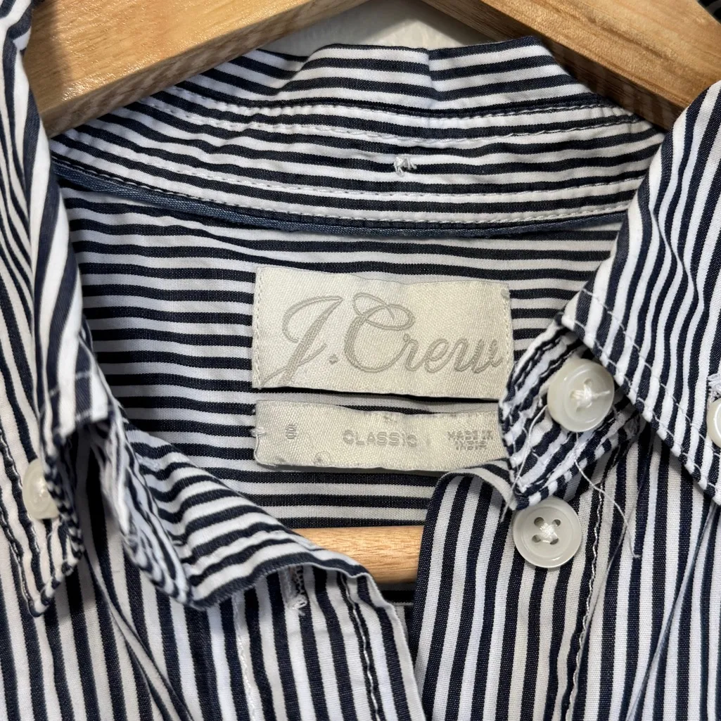 J. CREW Classic Fit Washed Cotton Poplin Striped Shirt Size Small Oversized - Image 4