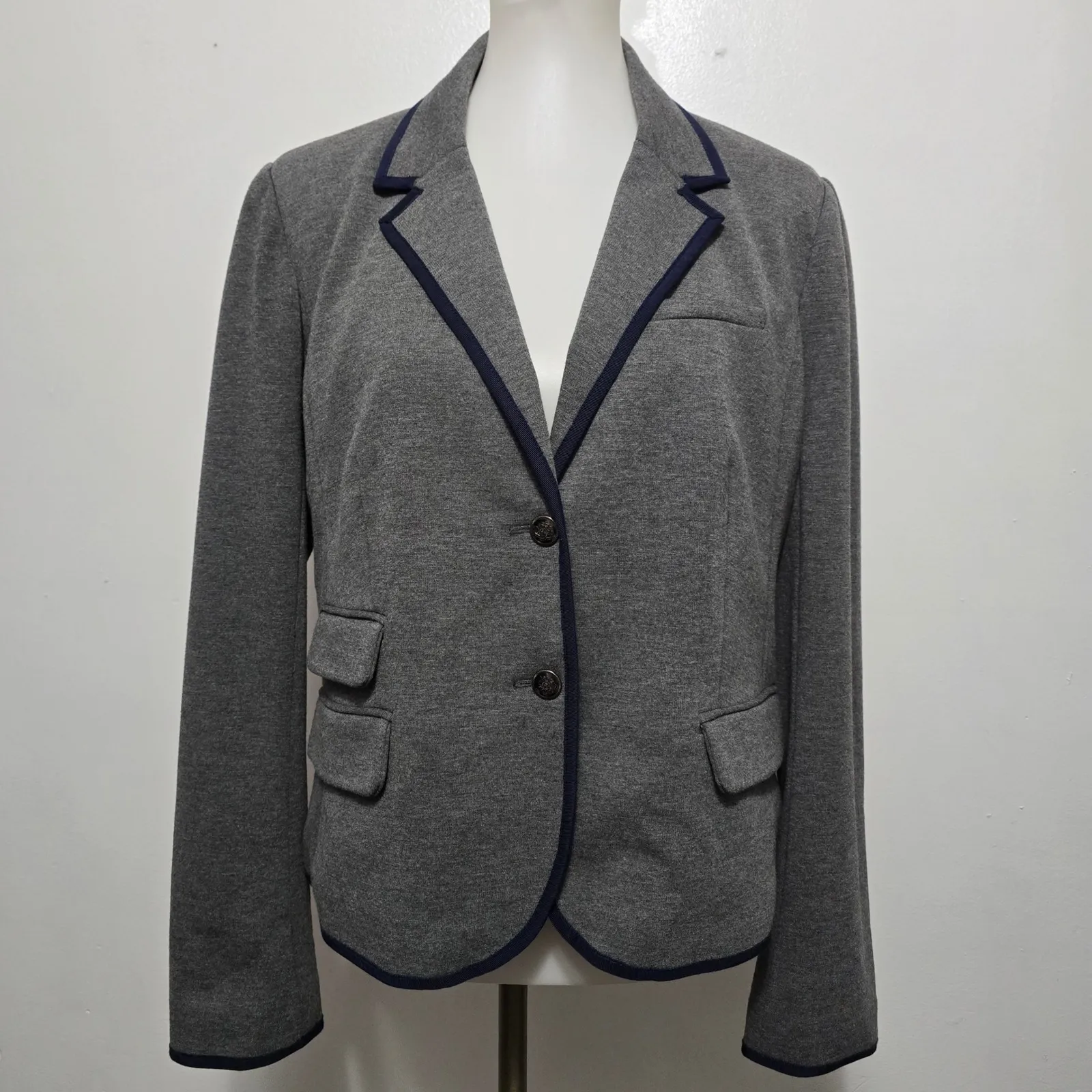 Gap Grey Blazer Navy Trim Blazer Size 12 Old Money Preppy Academia Classic - Image 2
